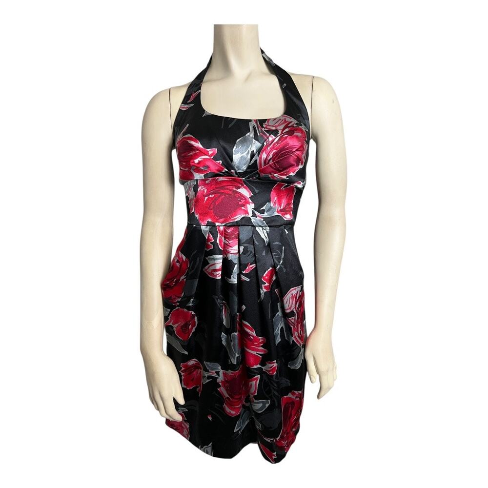 B Darlin Floral Halter Dress Womens 5/6 Black Pink Party Homecoming Dress